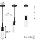 Dimensions and design of Black Pendant Light Fixture For Kitchen Island And Dining Table With Bubble Crystal Glass Shade And LED Bulb Included