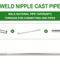 Two Pack 304 Stainless Steel Weld Nipple Pipe Fittings With One Quarter Inch NPT Male Threads, Sixteen Inch Length, Cast Pipe For Plumbing