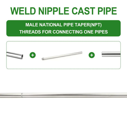 Two Pack 304 Stainless Steel Weld Nipple Pipe Fittings With One Quarter Inch NPT Male Threads, Sixteen Inch Length, Cast Pipe For Plumbing