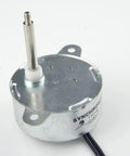 12V AC Synchronous Motor for Fiber Optic Color Wheel CW CCW, 35mm Shaft TYZ42 Replacement in silver casing close-up view