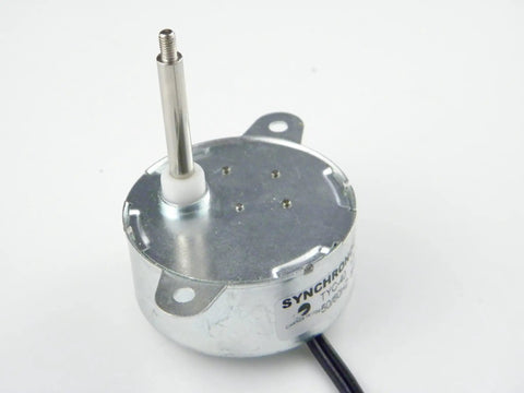 12V AC Synchronous Motor for Fiber Optic Color Wheel CW CCW, 35mm Shaft TYZ42 Replacement in silver casing close-up view