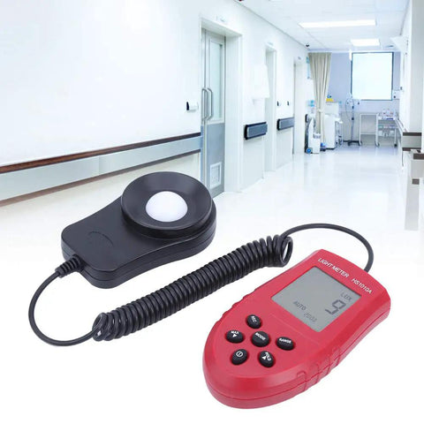 Handheld Digital Illuminance Meter Lux Meter With Auto-Ranging Photometer, Pro-Grade Portable Light Meter For Indoor And Outdoor Use, Smart Digital Display, Lux Range 2000 20000 200000 lx, HS1010A in red with black sensor