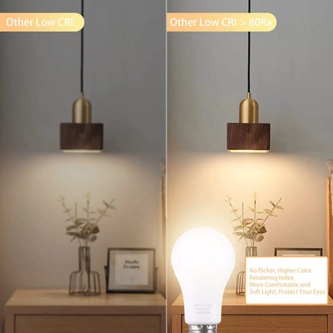 Remote Controlled A19 LED Bulb With Dimmable 3000K To 6000K Color Temperature, 800 Lumens, CRI 80+, enhanced lighting comparison