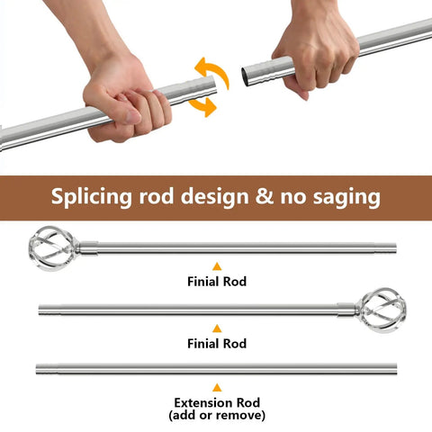 Chrome Curtain Rod With Decorative Cage Finials Built Tough Heavy Duty Adjustable Splice Rod demonstration with extension