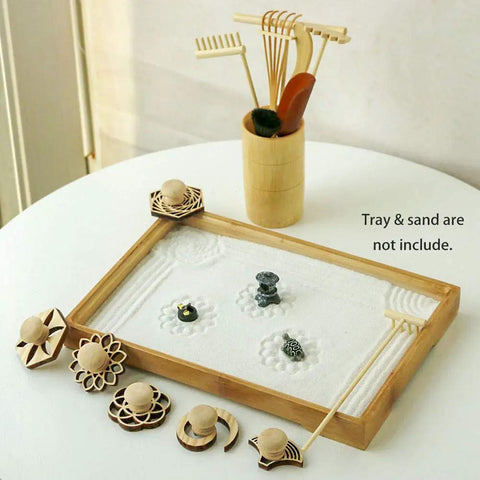 Mini Zen Garden Rake Stamp Set For Desk Stress Relief And Focus Dope Rock Sand Garden Accessories with bamboo holder