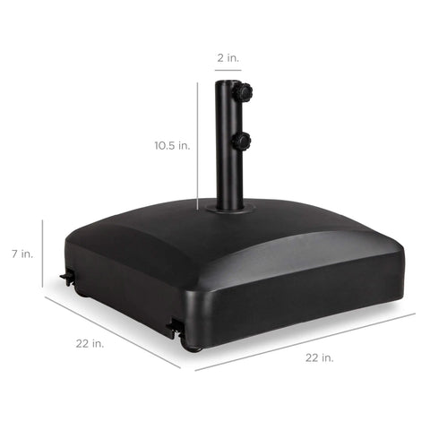 123 Pound Fillable Mobile Umbrella Base with Four Wheels, Two Locks, and Two Tightening Knobs, 22x22 inch