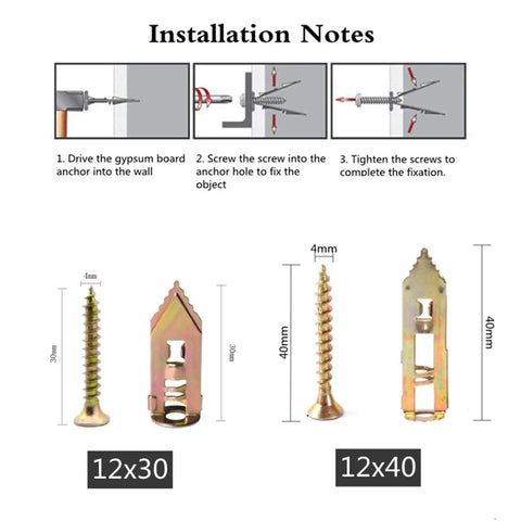 400 Piece Hammer In Drywall Anchors Kit With Self Tapping Screws For Plasterboard Sheetrock Direct Install Tip, DIY Friendly And Easy To Use For Cabinet Mounts Shelves Brackets Picture Hanging Home Improvement, Durable Galvanized Steel, 12x30 and 12x40 sizes