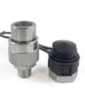 AKSPARE 3/8 NPT hydraulic quick-coupler set with knurled silver body and black dust cap