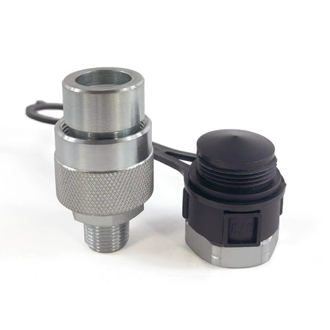 AKSPARE 3/8 NPT hydraulic quick-coupler set with knurled silver body and black dust cap