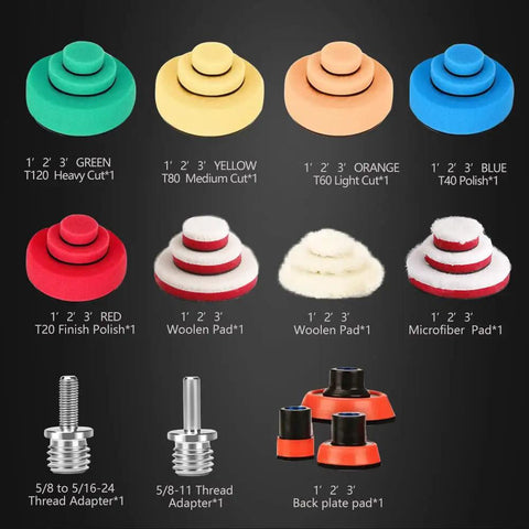 29 Piece Drill Buffing And Polishing Pad Set With Mixed Size Pads Backing Pads And Adapters for Car Sanding Polishing Waxing