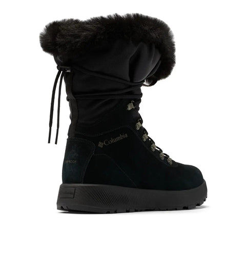 Rear view of Women's Hi-Top Winter Boots With Omni-Heat Insulation, size 8.5, with Omni-Grip sole and black fur trim.