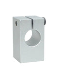 Rock Solid Flanged Shaft Support With Compact Square Mount For Linear Motion Systems heavy duty aluminum support with circular opening.