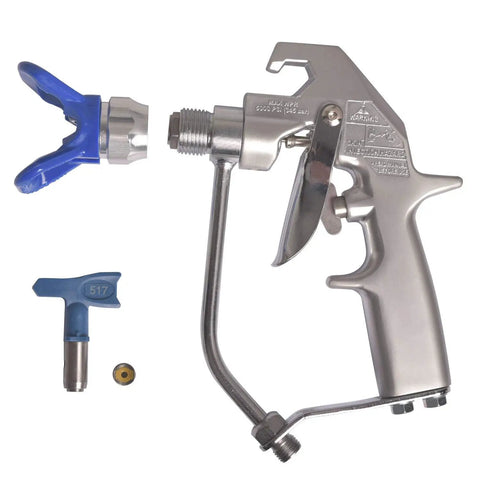 Professional Airless Paint Spray Gun Forged From Tough Aluminum And Equipped With A Blue 517 Tip For Flawless Finishes.
