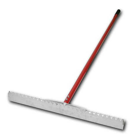 Asphalt Lute Rake With 32 Inch Blade And 72 Inch Lightweight Aluminum Handle With T Connector For Strong Bracing And Smooth Asphalt Leveling Made In The USA Three Inch High Blades Available In Sharp Blunt Or Plain Edges
