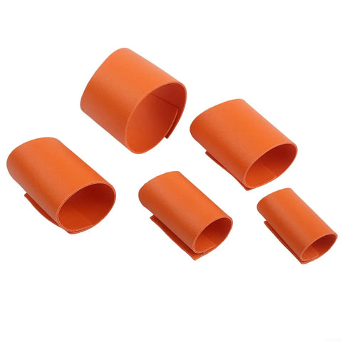 Heavy Duty Pipe Saddle Cutting Guide Kit With Tough Vinyl Tracing Jig That Kills The Guesswork On Plumbing And Hvac Layout Marking For Round Tubes Pro Workers And Handyman Metal Builds includes orange vinyl jigs in various sizes.