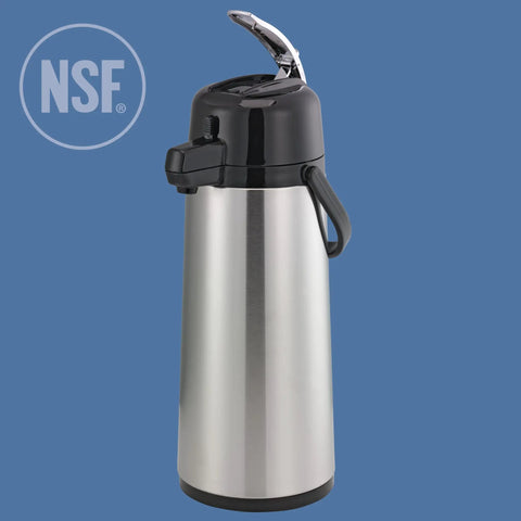 ECAL22S Eco Air Lever Airpot With Glass Vacuum Insulated Beverage Dispenser 2.2 Liter Thermal Coffee Carafe in brushed stainless steel