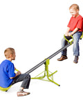 Swivel Teeter Totter Seesaw For Kids Outdoor Play Set With 360 Degree Rotation Indoor Outdoor Toddler Seesaw Backyard Playground Equipment Gift For Christmas with two children playing.