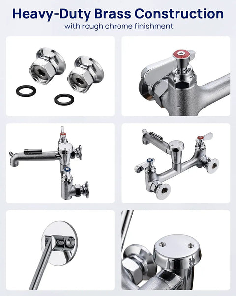 Heavy Duty Wall Mount Mop Sink Faucet With Vacuum Breaker Eight Inch Center Three Quarter Inch Hose Thread details