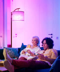 RGB Floor Lamp For Living Room With App Control, Adjustable Height From 60 To 73 Inches, Beige Linen Shade by sofa