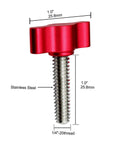 Stainless Steel Thumb Screws Set With Red Adjustable Tee Wing Aluminum Knob Quarter Inch Twenty Thread One Inch Length