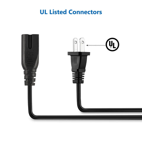 Nine Point Eight Foot Sewing Machine Power Cord 2 Prong Cable for Home Sewing Machines with UL-listed connectors shown