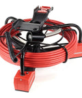 Top Shelf Pipe Inspection Camera Cable Reel Module With Flexible Waterproof Camera Head For Nailing Clogs In Two To Four Inch Drain Lines Recording Video And Photos Right On The Spot, showing red coiled cable and black frame.