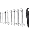 Angle Head Open End Wrench Set With Holder, 11 Piece, Sizes One Quarter To Three Quarter Inch, shown with black holder