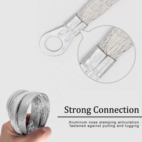 Universal Automotive Ground Strap Set Tinned Braided Copper Wire showing strong aluminum connection details and flexibility.