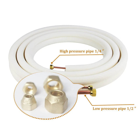 16 Ft Copper Tubing Extension Kit For Your Mini Split AC And Heating Setup With 1/4 Inch 3/8 Inch And 1/2 Inch ODs Insulated Coil Line