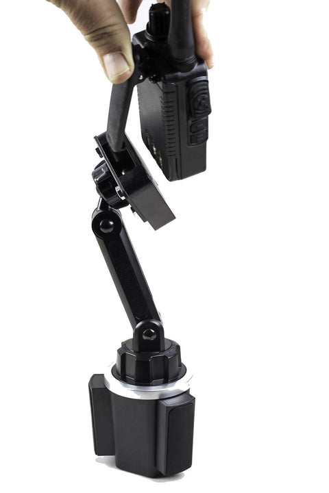 Adjustable Cup Holder Mount For Handheld Radios And Scanners With Mic Holder, Adjustable From 6.5 Inches To 8 Inches, Black Finish