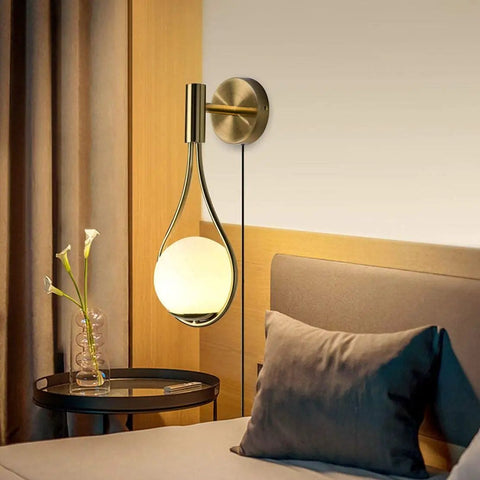 Modern bedroom with Plug In Wall Sconces Set Of 2 Modern Mid Century Gold Brushed Brass Glass Globe Wall Lamps