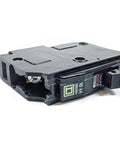 QOB120 Bolt-On 20 Amp 1 Pole Circuit Breaker for 120/240V Systems, 10kA, side view, black compact design