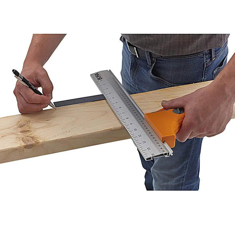 Quick Cut Circular Saw Guide With Rail And Angle Assist All In One Woodworking Tool in use on wood plank by person