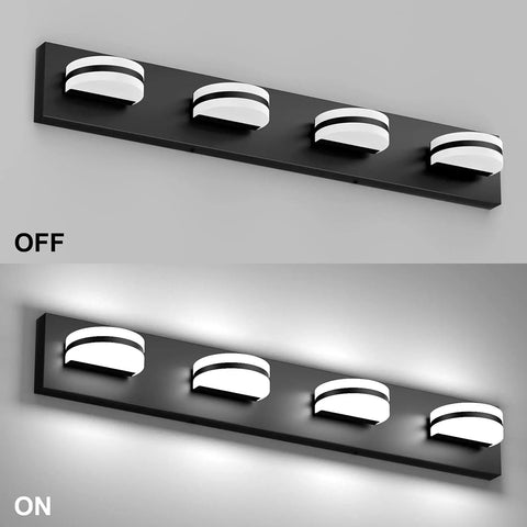 4 Light Dope Modern Black Vanity Light With Up And Down LED Bathroom Wall Fixture Over Mirror 6000K Daylight Rotatable 360 Degree Joint Acrylic Frosted Diffuser