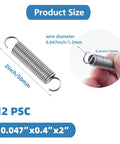 12-piece stainless steel extension springs with hook ends, 0.047 in diameter x 2 in long, front view