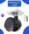 1.5 Inch Caster Wheels Replacement Set 4 Pack Universal Small Swivel Rollers for Furniture with screw and measurements displayed.