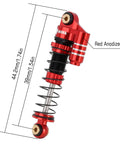 39mm Aluminum Threaded Adjustable Oil Filled Shocks For SCX24 RC Crawlers Red And Black with dimensions