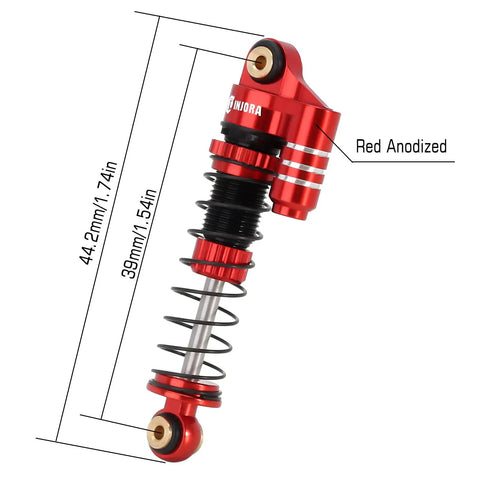39mm Aluminum Threaded Adjustable Oil Filled Shocks For SCX24 RC Crawlers Red And Black with dimensions