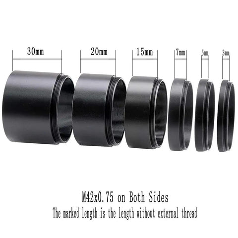 T2 Extension Tube Kit For Cameras And Eyepieces With 3mm 5mm 7mm 15mm 20mm 30mm Spacers M42x0.75 On Both Sides Display