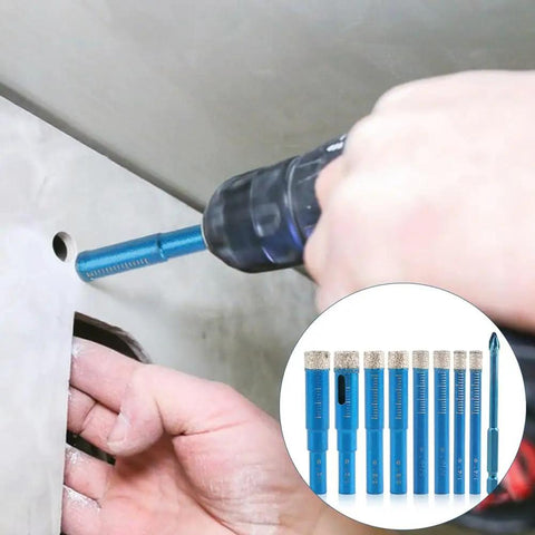Diamond Drill Bit Set 9 Piece Blue Dry Diamond Bits For Porcelain Tile Ceramic Glass Granite Concrete Pro Grade Precision Drilling