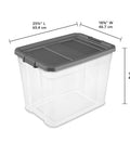 Heck Yeah 2 Pack 108 Quart Stackable Storage Containers With Deep Recessed Latch Lids Clear Plastic Heavy Duty Organizers For The Garage Home And Ultimate Multi Room Setup dimensions displayed with grey lid.