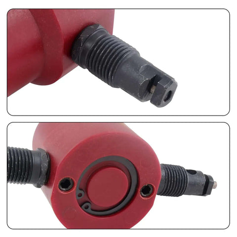 Close-up of Double Head Sheet Metal Nibbler Cutter Drill Attachment for iron, stainless steel, aluminum, plastic, and plywood.