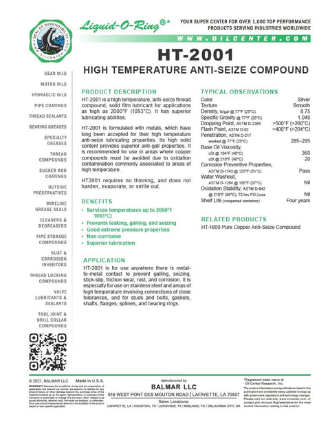 Product label of High Temp Anti Seize Lubricant For Metal-To-Metal Contact Up To 2000F, Copper-Free, Non-Corrosive, High-Pressure Ready, Made In USA, 8 Oz
