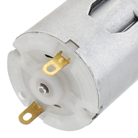 Close-up of R280 DC Motor 12-24V High Speed Micro Motor 24000 RPM Pack of 5, showing gold connectors and durable steel build.