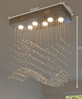 Modern Wave Rectangular Crystal Raindrop Chandelier With Chrome Finish Flush Mount Pendant Lighting For Dining Room Living Room Kitchen Island And Bedroom Dope Glam Contemporary Ceiling Light, 23.6x9.8x27.56 in
