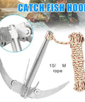 Folding Grappling Hook With 4 Sharp Prongs Aluminum Survival Anchor Tool With 32-Foot Braided Rope And Red Tracking Line Durable Compact Design For Small Boats Canoes Fishing Supplies And Lake Use Rope Color May Vary.