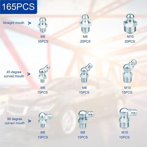 Grease Fittings Kit 110 Pcs Metric And NPT Assortment with 1/4 In And 1/8 In M6 M8 M10 Sizes Straight And 45 90 Degree Nipples