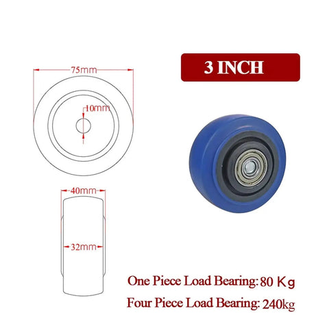 3 inch blue rubber caster for 4 Pack Heavy Duty Furniture Casters Swivel Wheels For Industrial Equipment And Carts