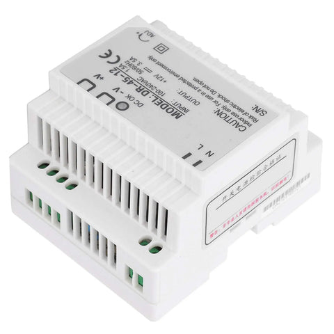 Beefy 45W 12V DIN Rail Switching Power Supply For Industrial Control, 100 240VAC Input, 12V Output, Single Output, Rugged ABS Housing, Plug And Play, Universal Electrical Conversion Component, white ABS DIN rail module