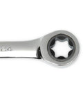 Close-up of E24 end of 4 Piece Double Box Ratcheting E-Torx Wrench Set For Gearheads, 72-Tooth Ratchet With A 5 Degree Swing, Off Corner Loading
